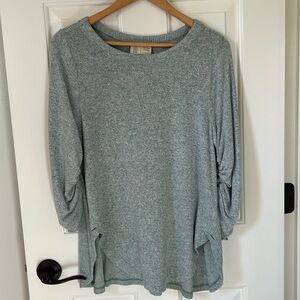 Blue Grey Sweater with Adjustable 3/4 Length Sleeves